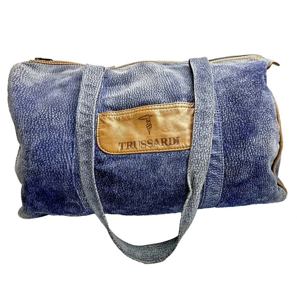 Vintage Trussardi Suede Boston Duffle Travel Carry On Gym Weekender Bag Italy